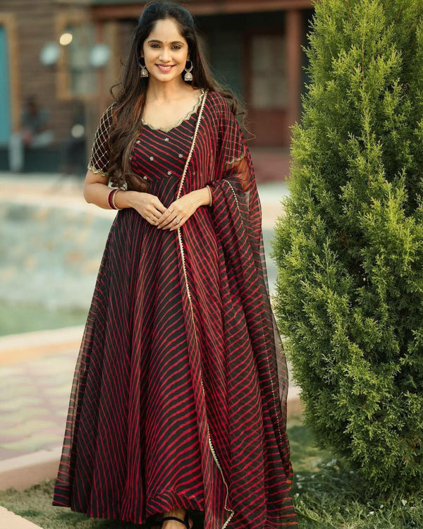 Chic Fox Georgette Maxi Dress with Dupatta