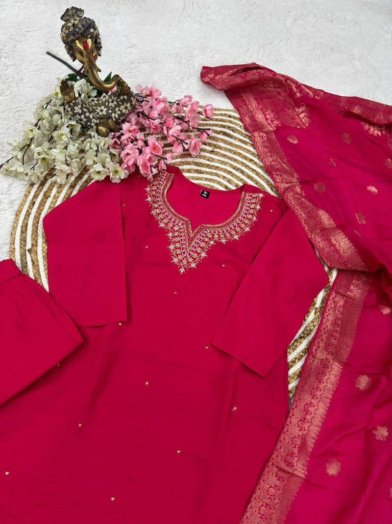 Classy Viscose Chanderi Set with Matching Dupatta – Perfect for Stylish Casual and Festive Wear